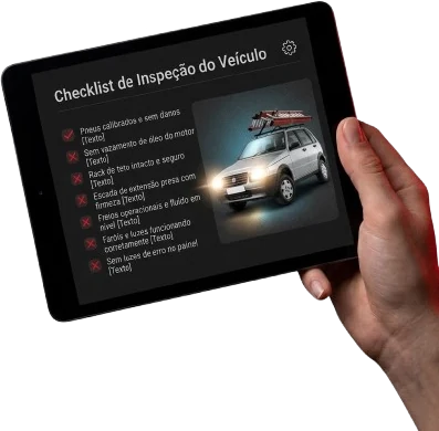 Tablet com checklist de diagnóstico mecânico